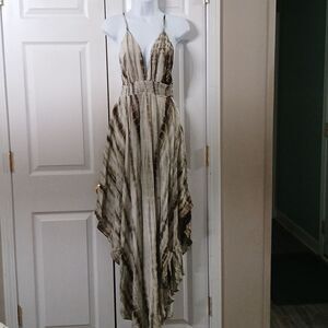 Fashion Nova Brunching Mood Tie Dye Maxi Dress - Olive/comb Sz L NWT